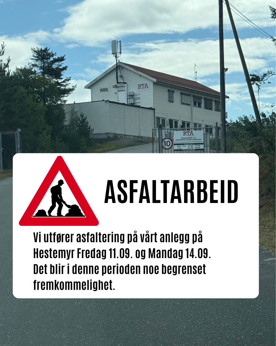 Melding om redusert fremkommelighet 11. til 14. september 2026